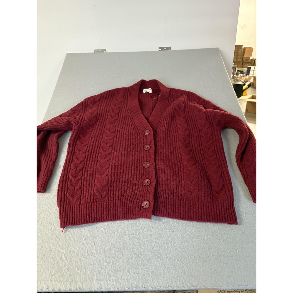 Universal Thread Cardigan Sweater Womens‎ XL Burgundy Cable Knit Button Front